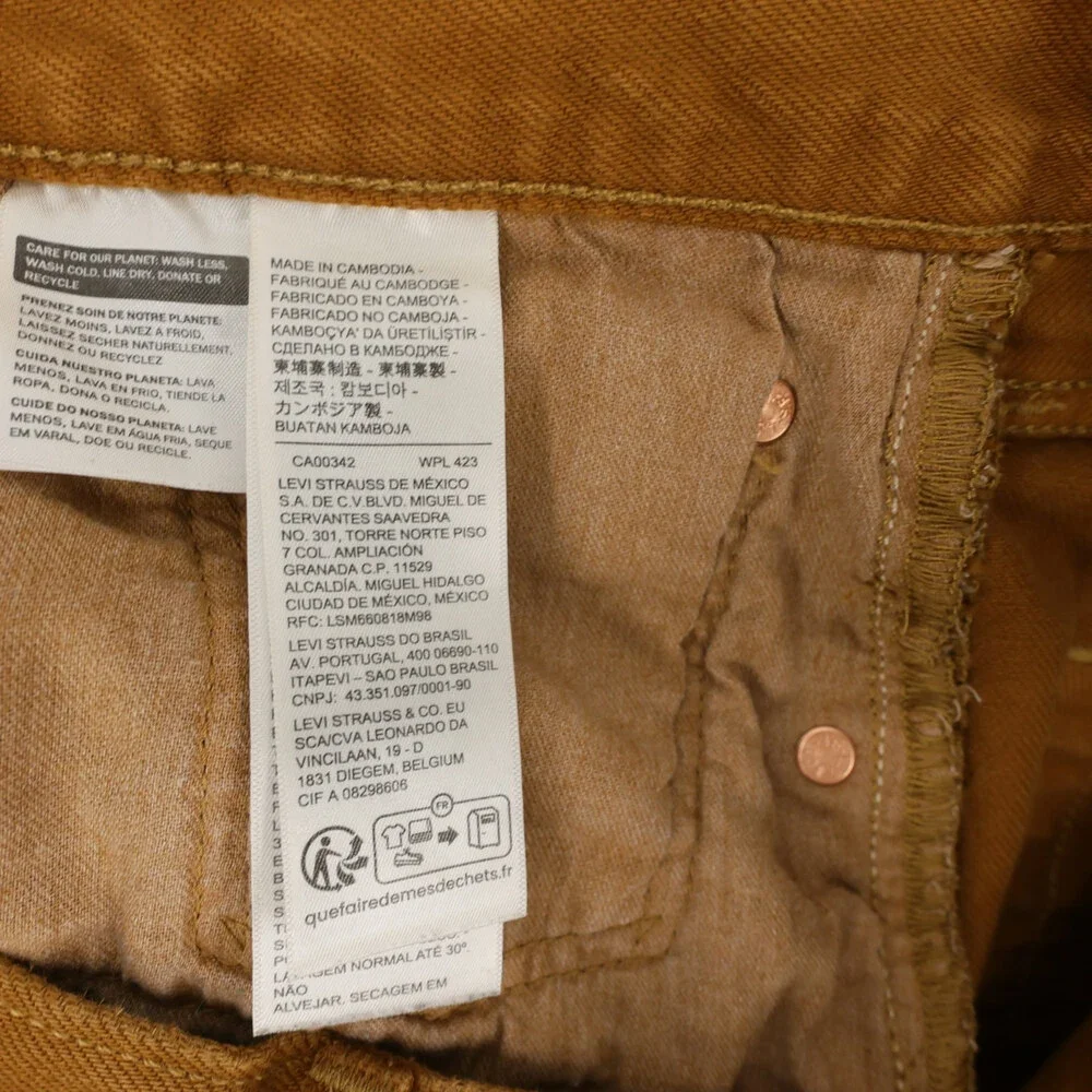 Levis 501 Jeans Mens 34x34 Brown Original Fit Straight Leg Button Fly Denim